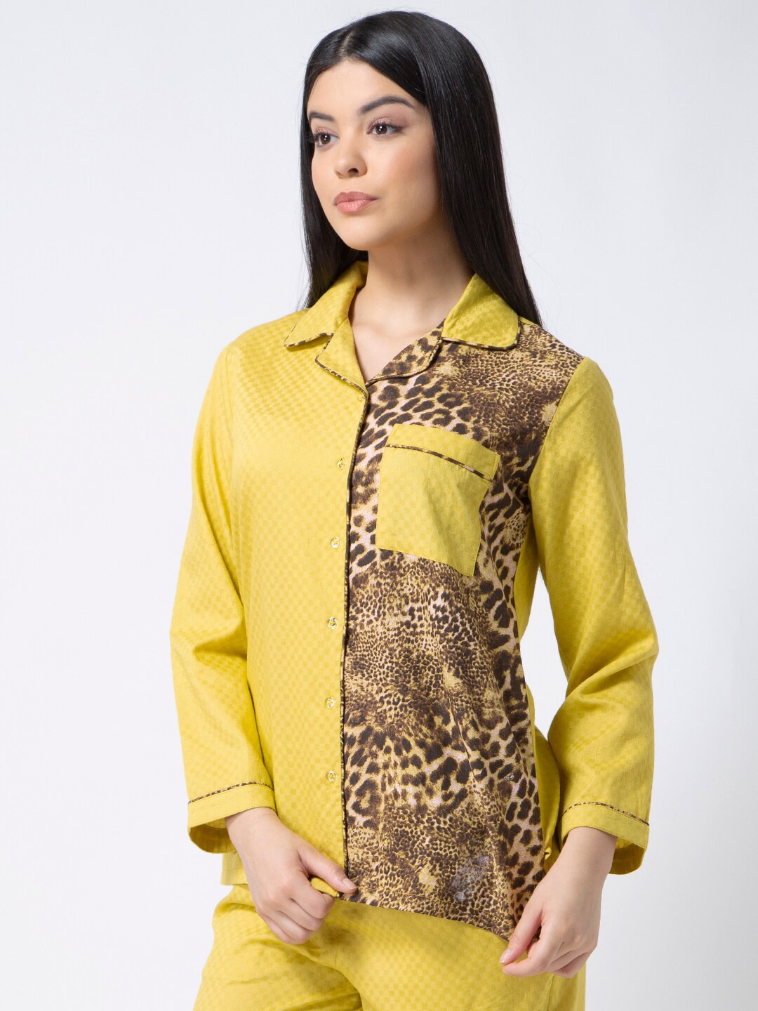 

ADORENITE Yellow Print Shirt Style Top