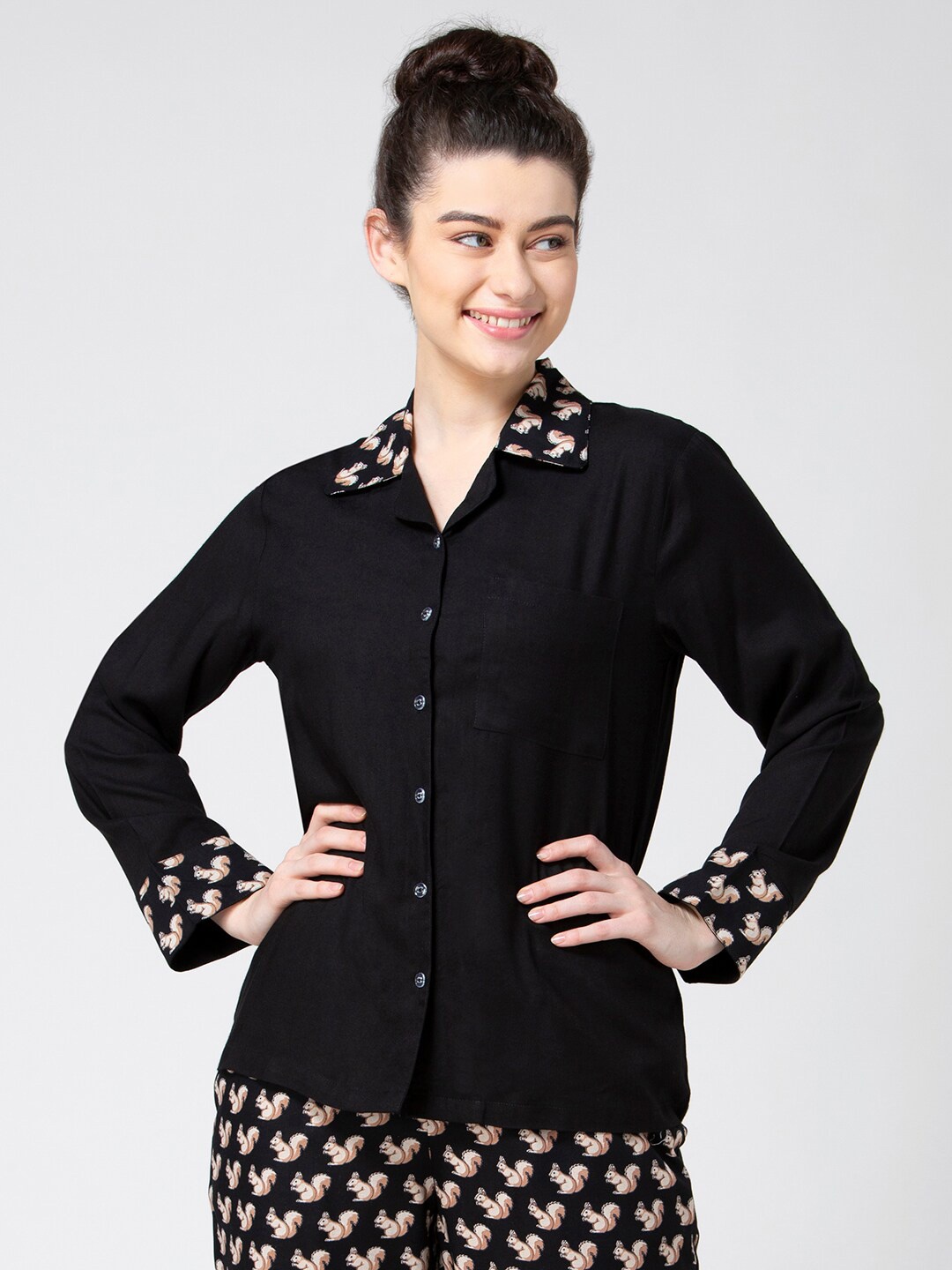 

ADORENITE Black Shirt Style Top