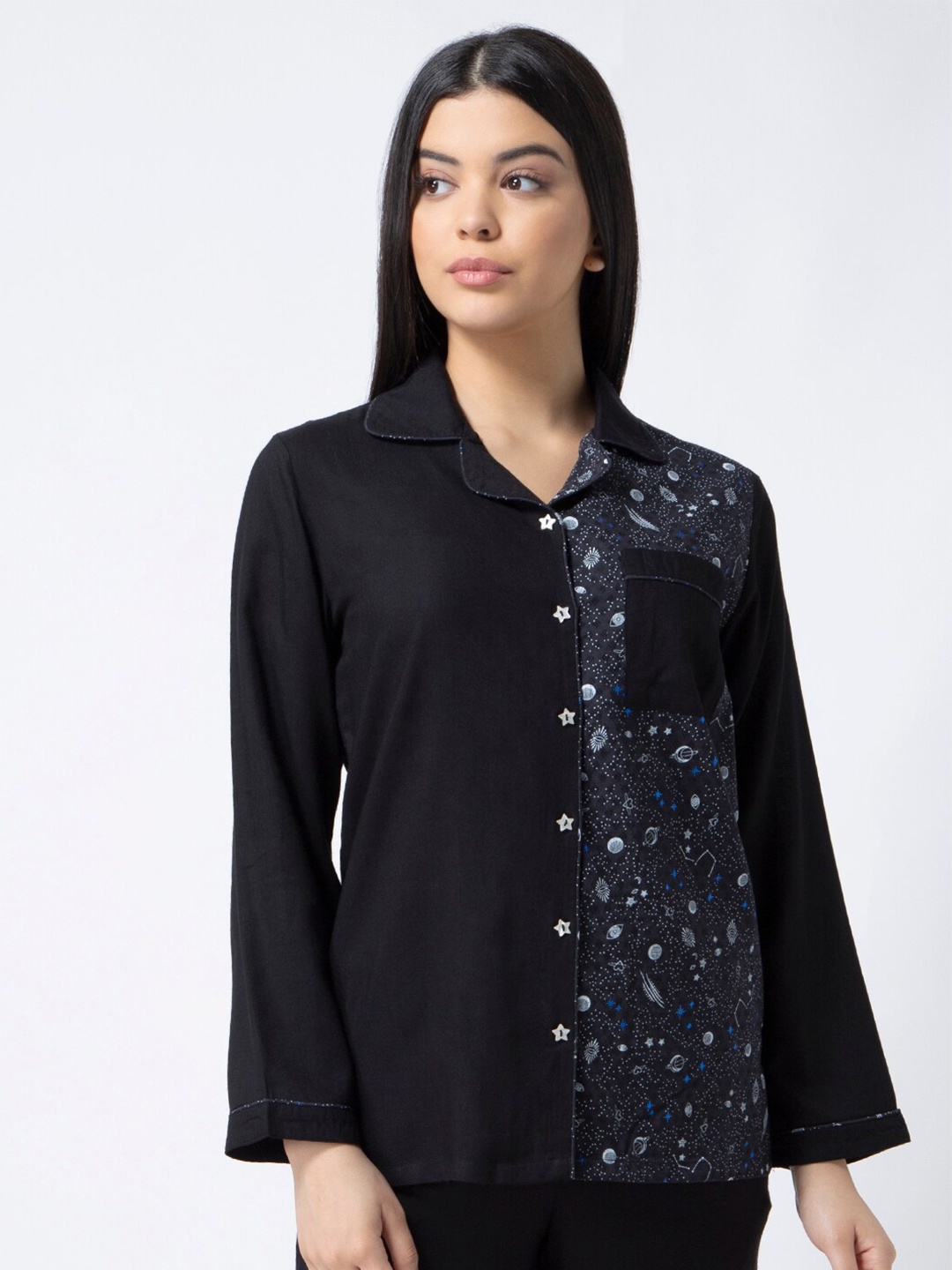 

ADORENITE Black Shirt Style Top