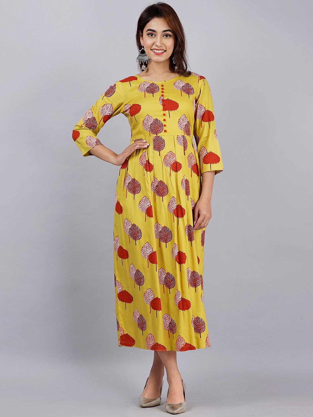 

DORIYA Women Yellow Floral Printed Patchwork Block Print Kurta