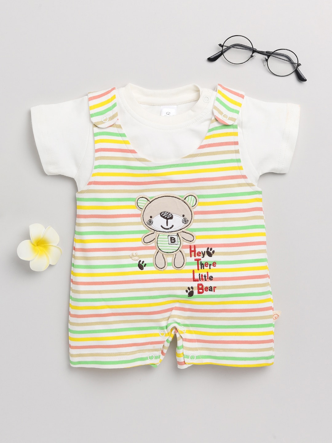 

Olio Kids Kids Striped Cotton Rompers With T-shirt, White