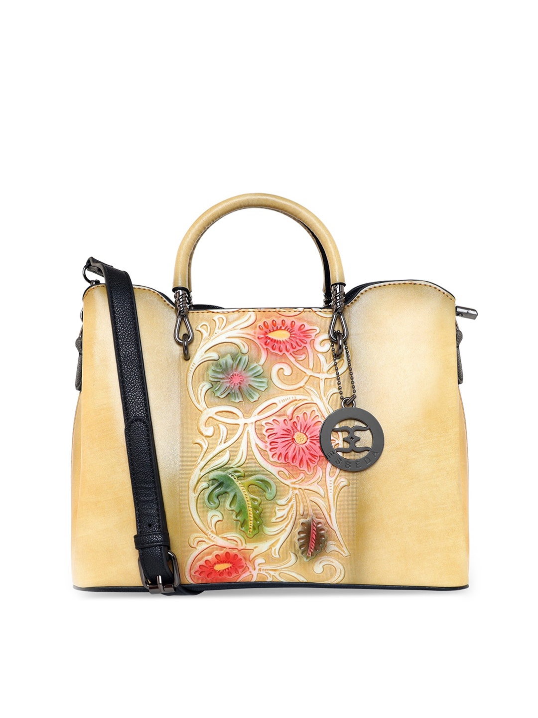 

ESBEDA Yellow Floral Embossed Printed PU Structured Handheld Bag
