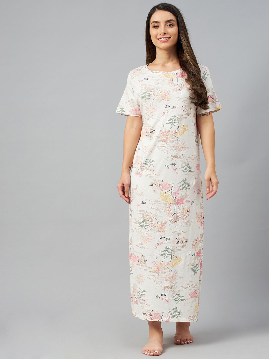 

Marks & Spencer Pack of 2 Pure Cotton Printed Maxi Nightdress, Off white