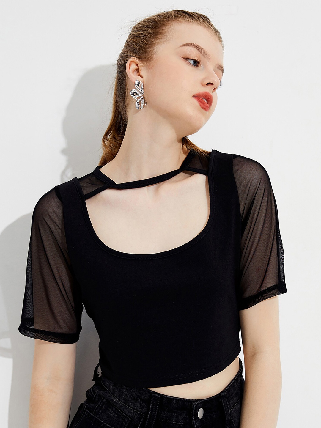 

URBANIC Women Black T-shirt