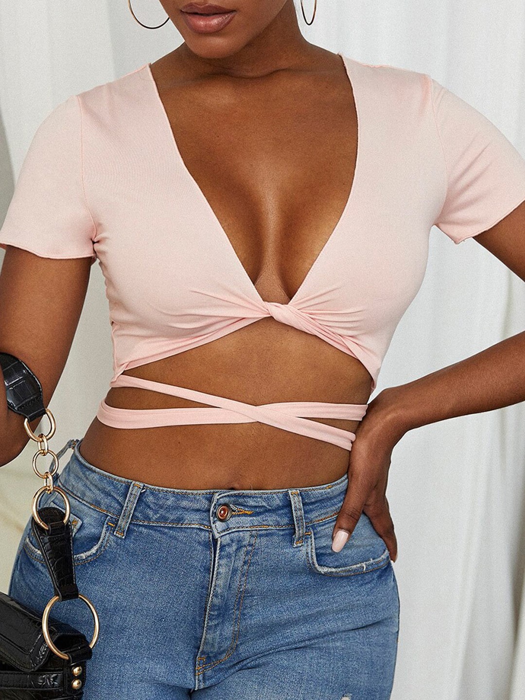 

URBANIC Women Pink V-Neck T-shirt