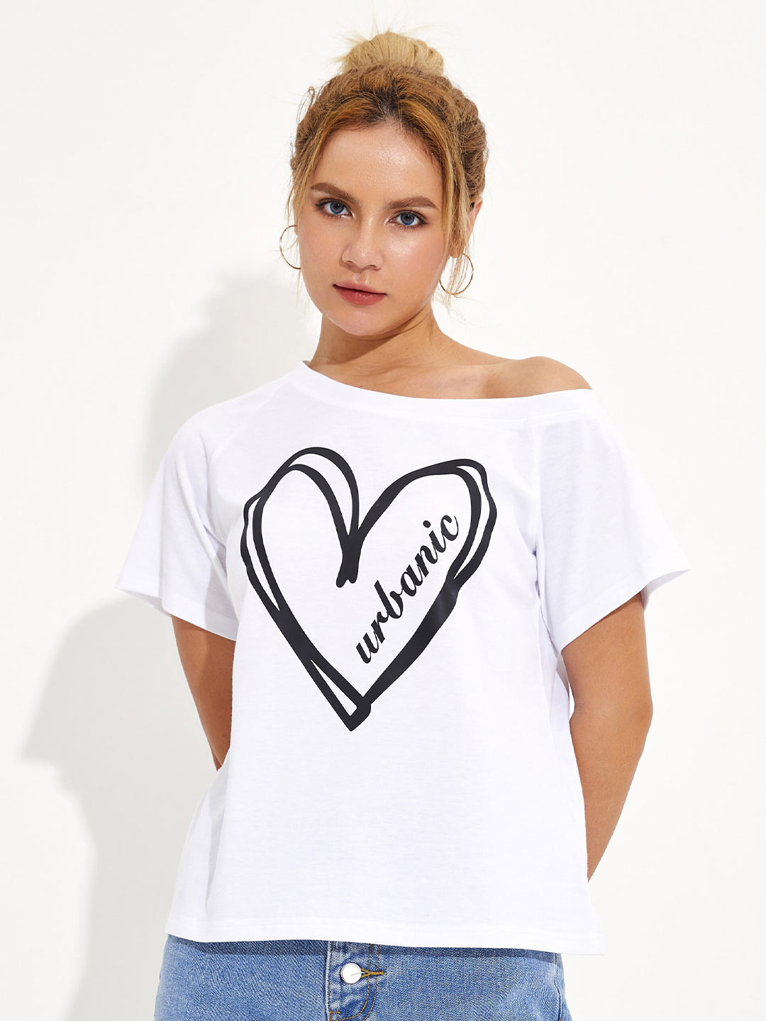 

URBANIC Women White Typography Printed Extended Sleeves T-shirt