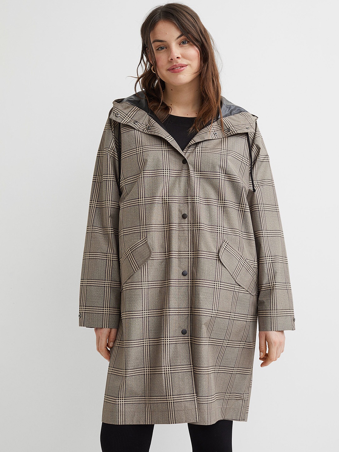 

H&M Women Beige Hooded Rain Coat