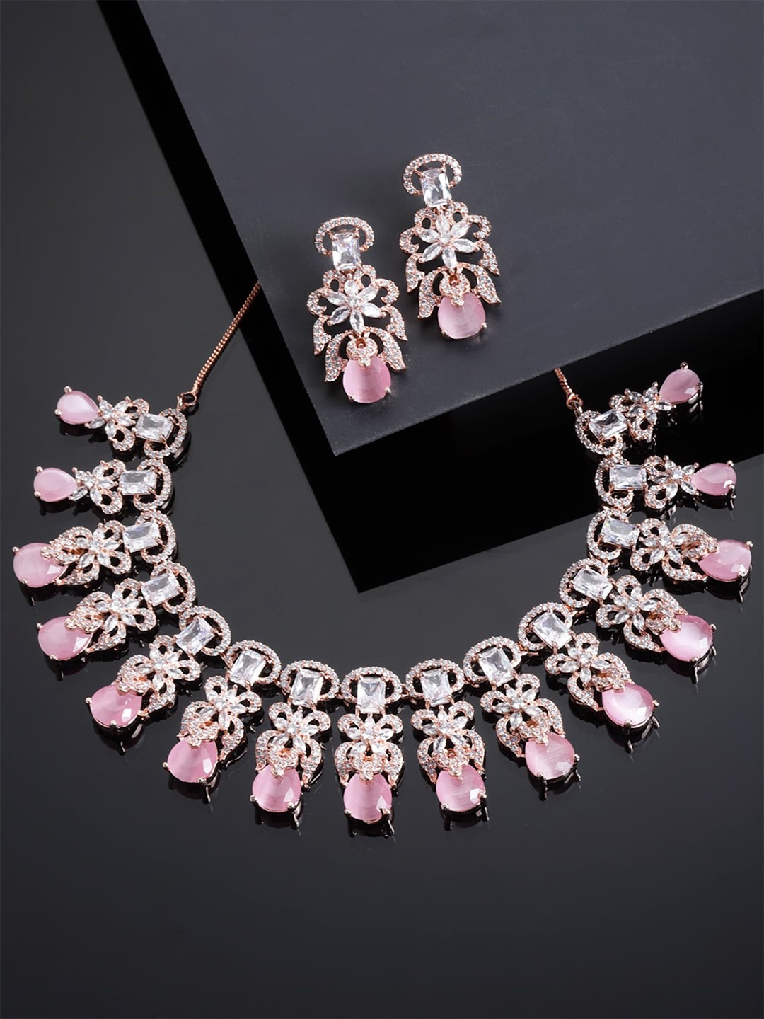 

KARATCART Rose Gold-Plated Pink AD-Studded Jewellery Set