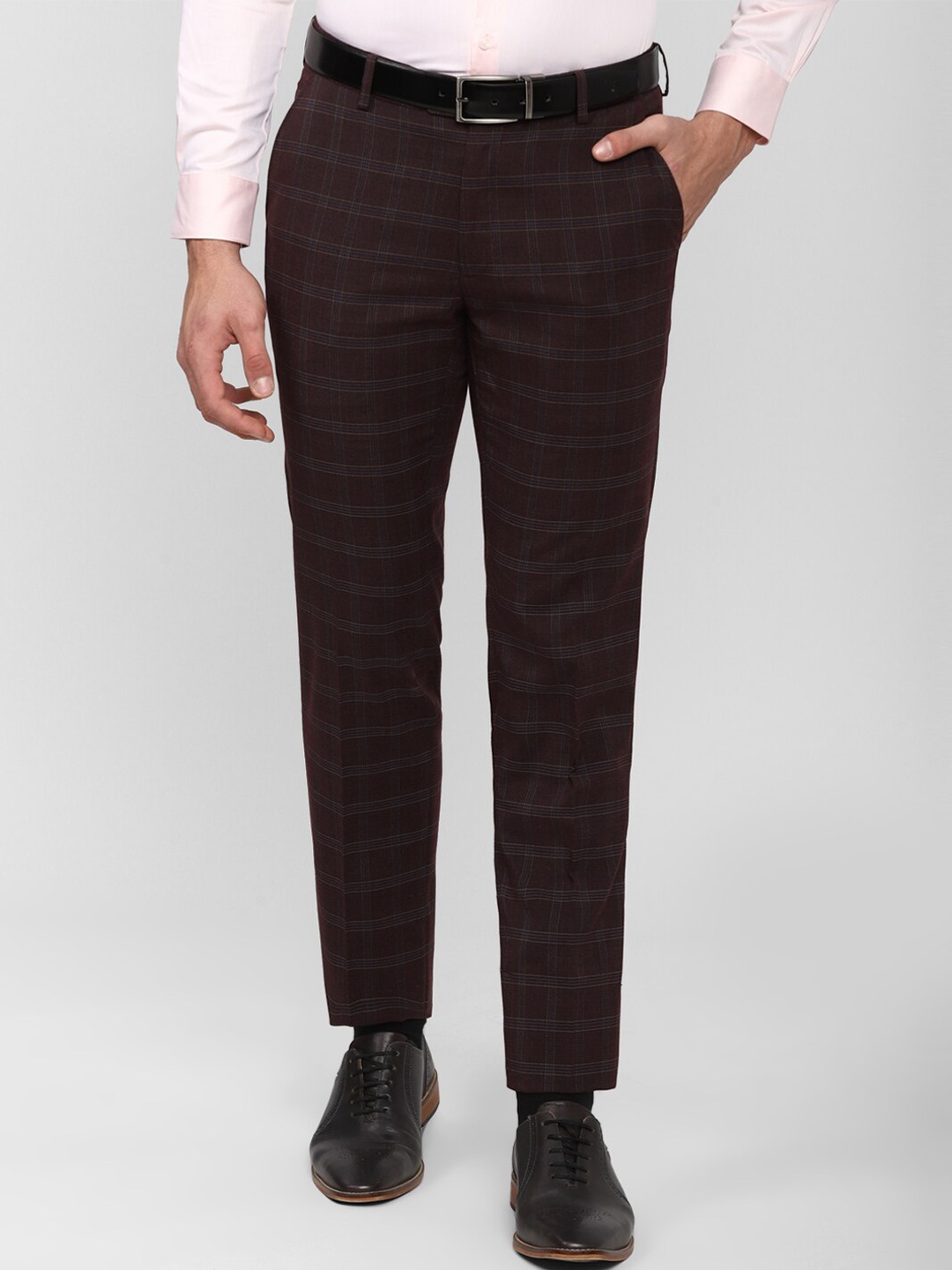 

Peter England Elite Men Brown Checked Slim Fit Trousers
