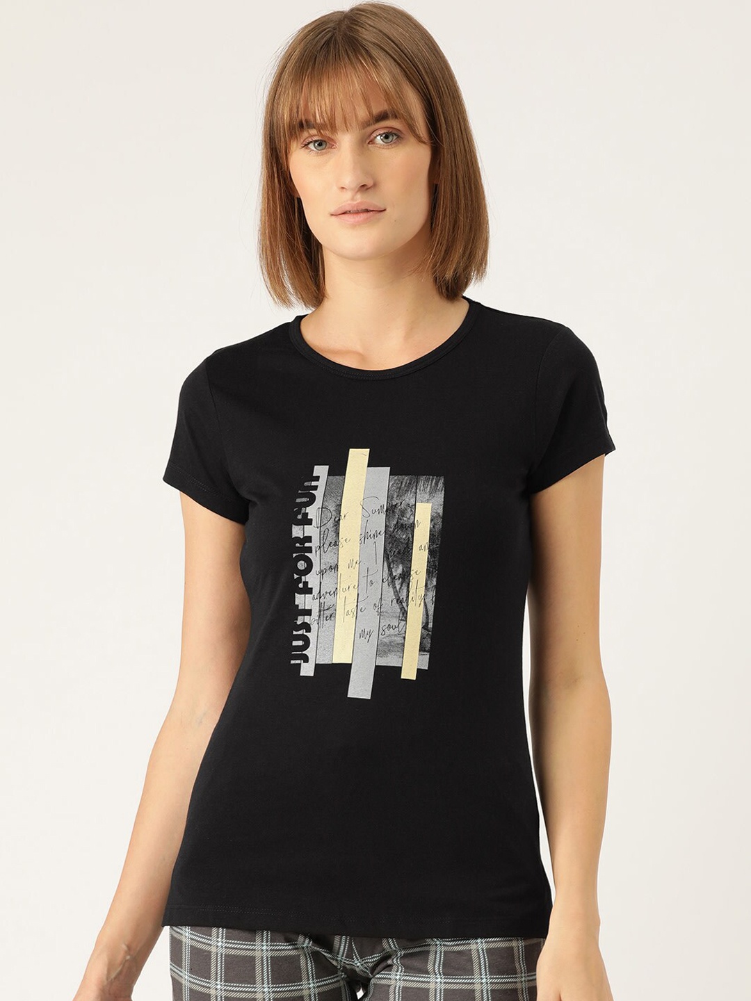 

Sweet Dreams Women Black Printed Cotton Lounge T-shirts