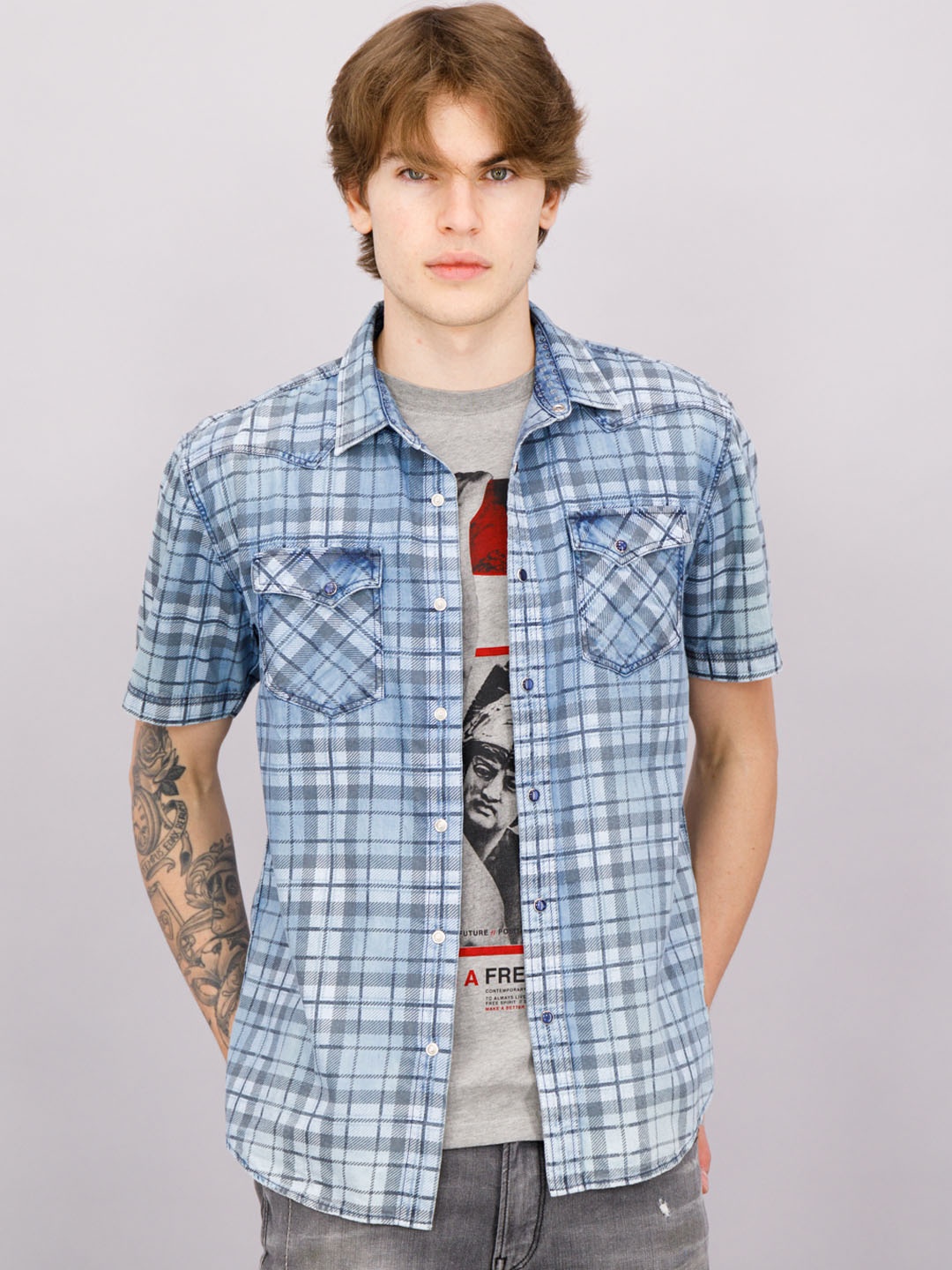 

FREESOUL Men Blue Slim Fit Tartan Checks Checked Casual Shirt