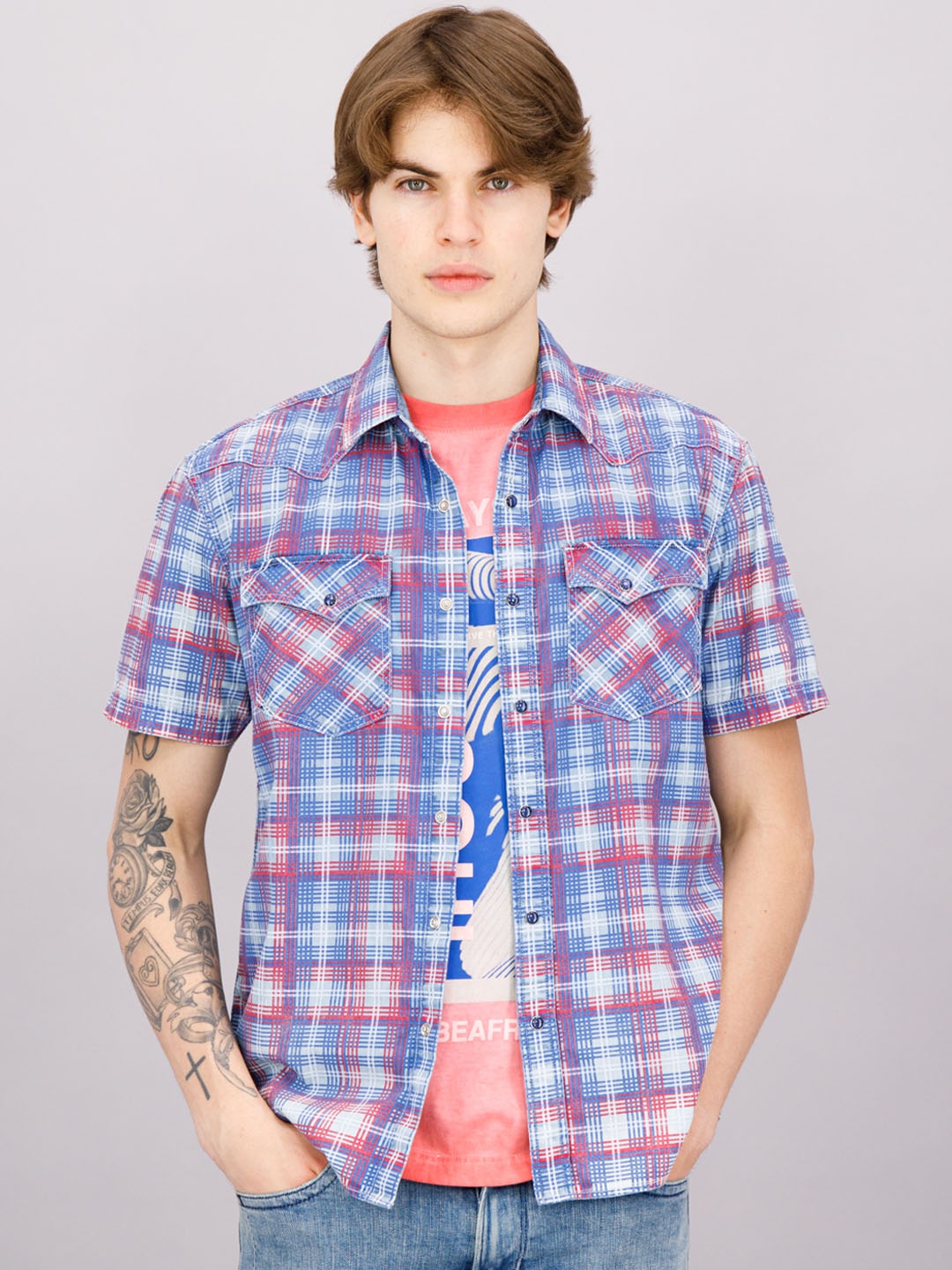 

FREESOUL Men Blue Slim Fit Tartan Checks Checked Casual Shirt
