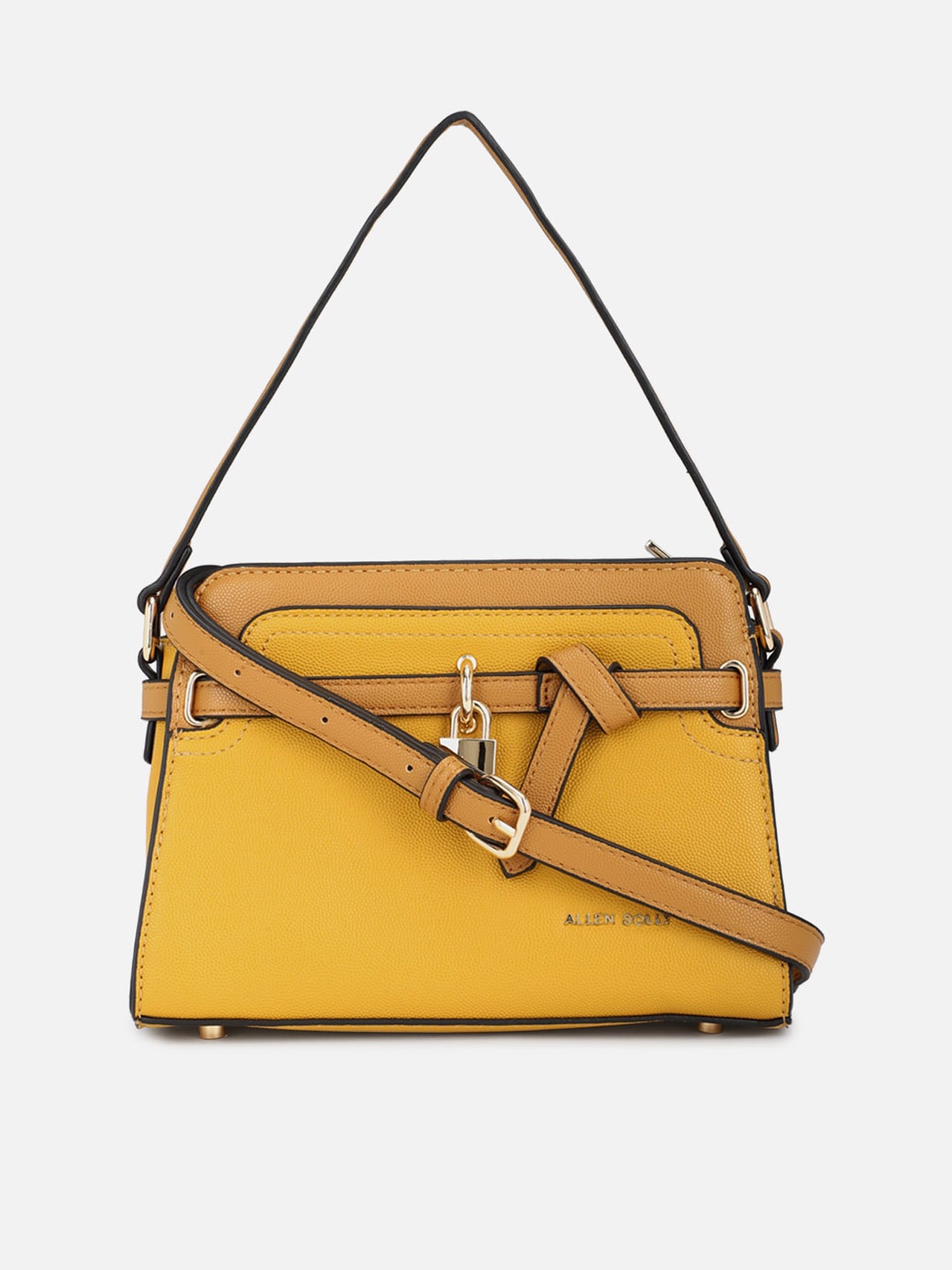 

Allen Solly Yellow PU Structured Handheld Bag