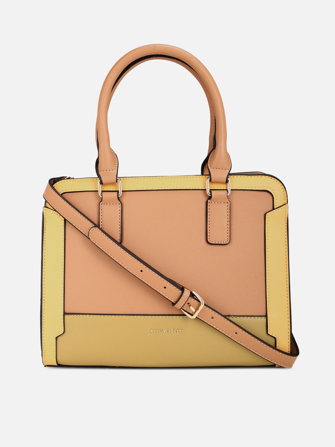 

Allen Solly Peach-Coloured Colourblocked PU Structured Handheld Bag