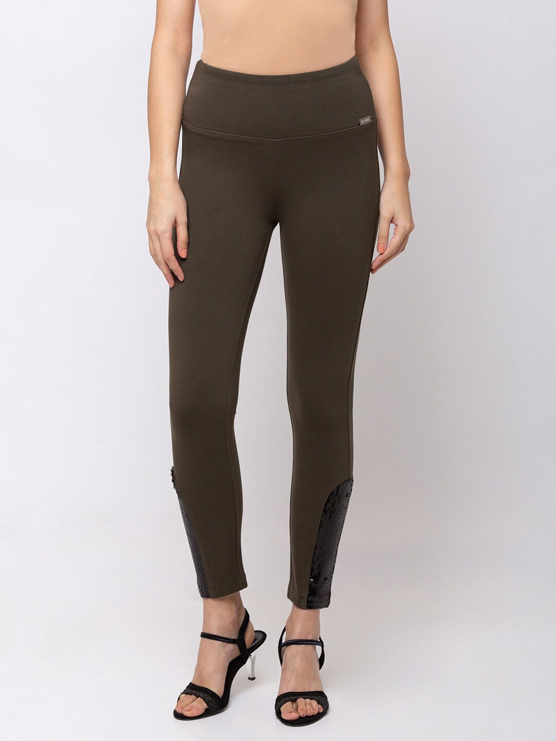 

SHECZZAR Women Olive Solid Slim-Fit Jeggings