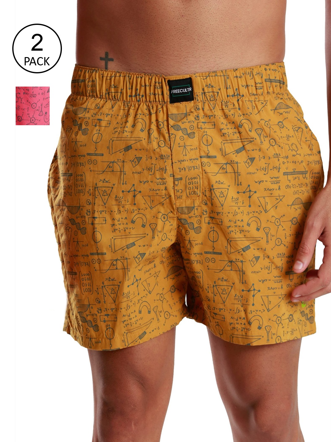 

FREECULTR Men Pack Of 2 Printed Modal Boxers, Yellow
