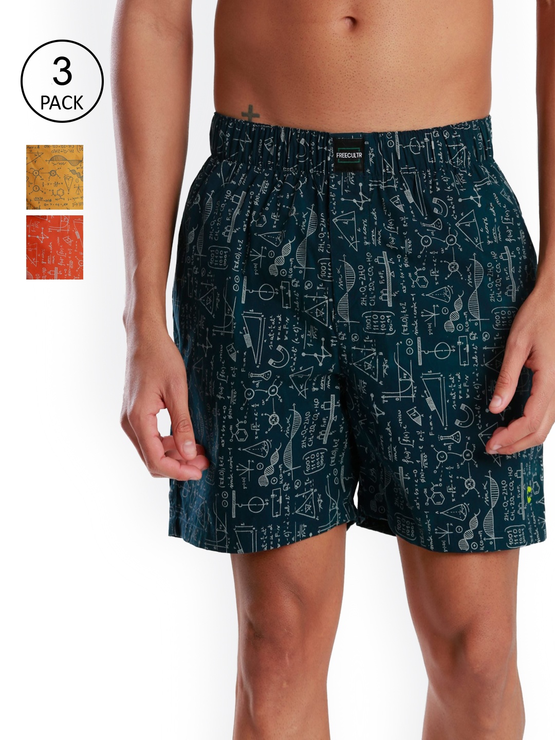 

FREECULTR Men Pack Of 3 Printed Boxers, Multi