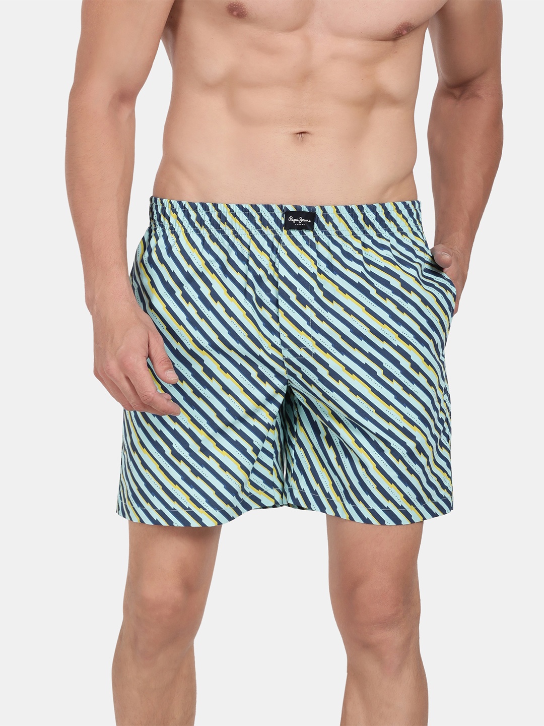 

Pepe Jeans Men Blue Striped Pure Cotton Boxers