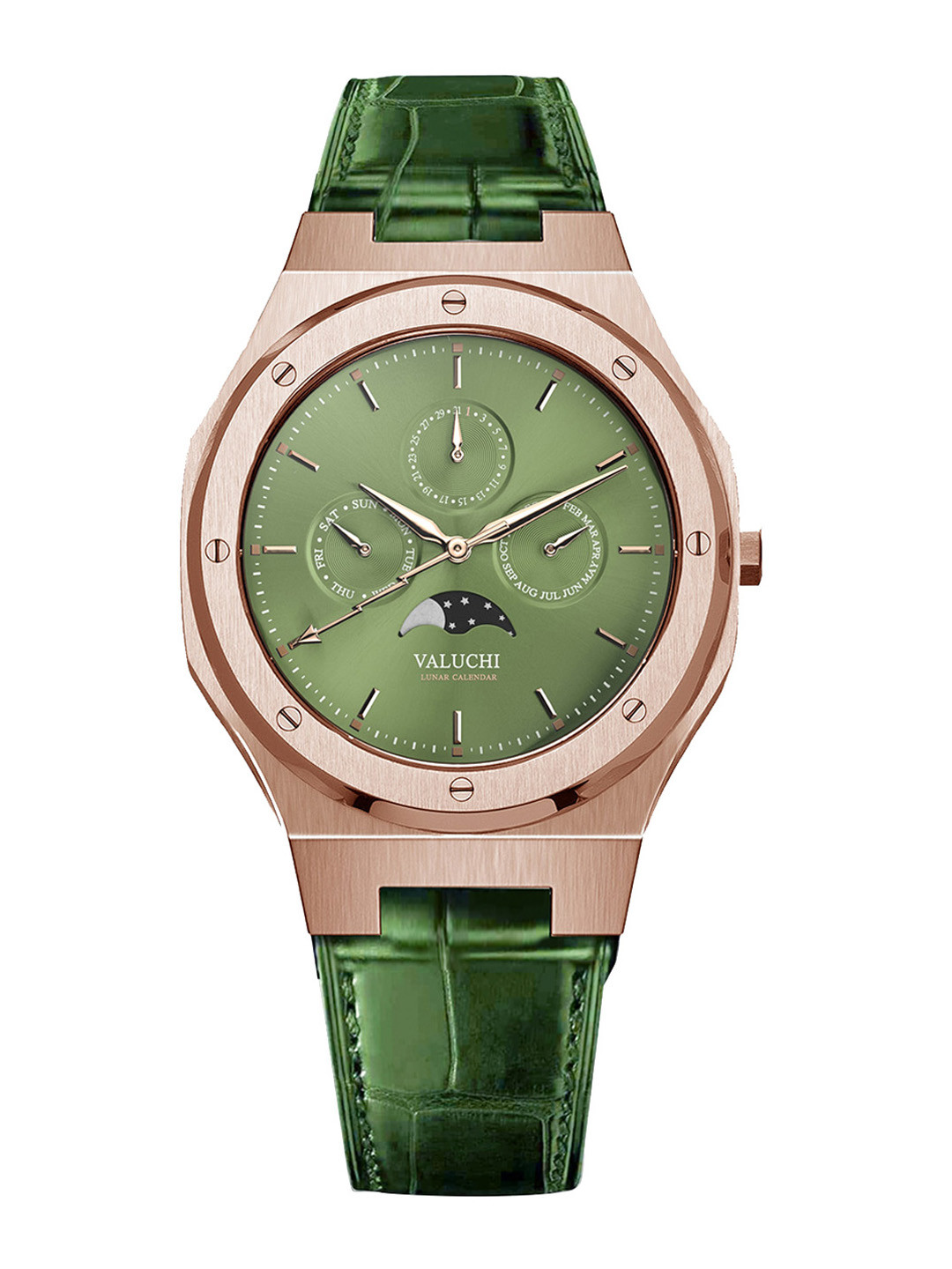 

Valuchi Men Green Dial & Green Leather Bracelet Style Straps Analogue Motion Powered Watch
