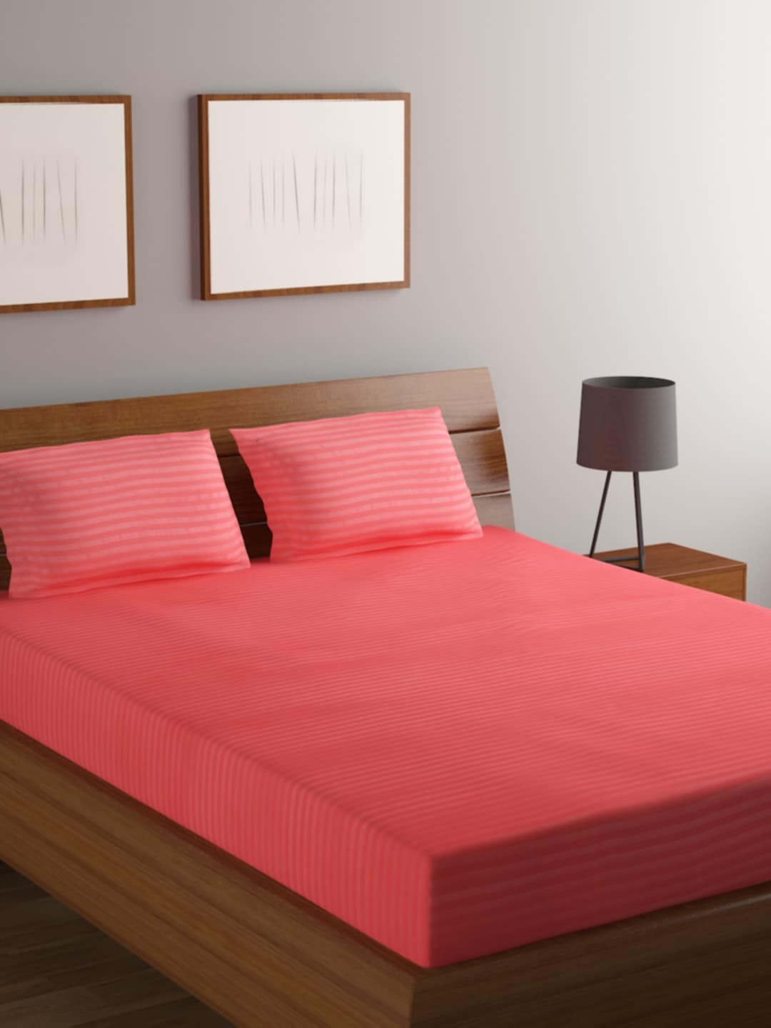 

MODEFE Pink Striped 180 TC Queen Bedsheet with 2 Pillow Covers