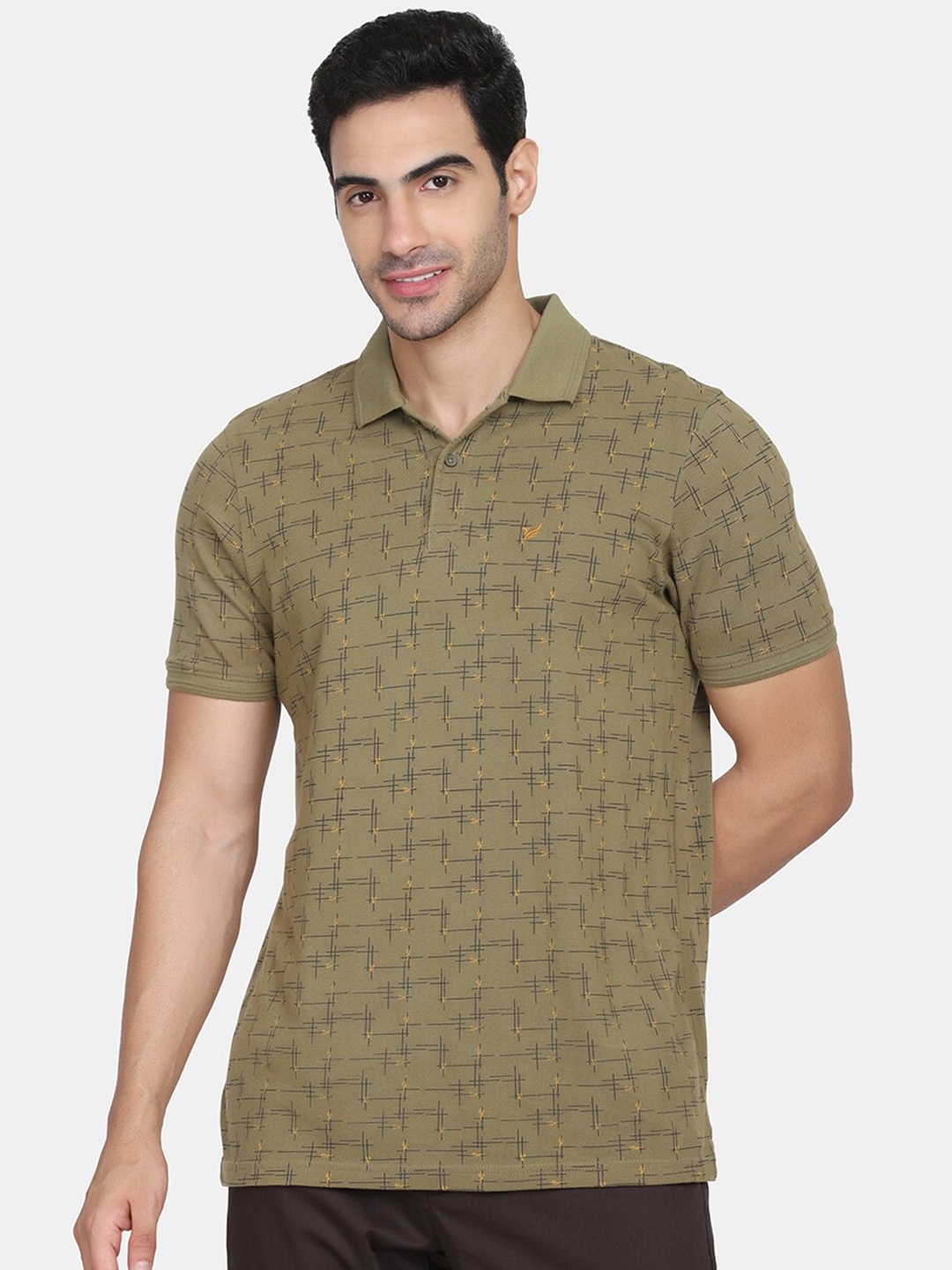 

Blackberrys Men Green & desert sage Printed Polo Collar Slim Fit T-shirt