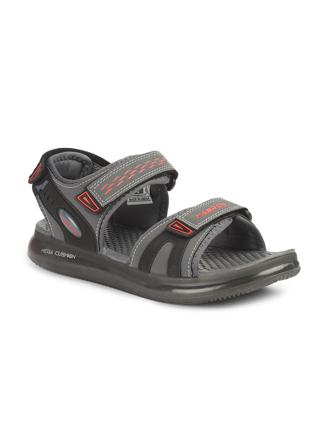 

ABROS Men Grey & Black Solid Sports Sandals