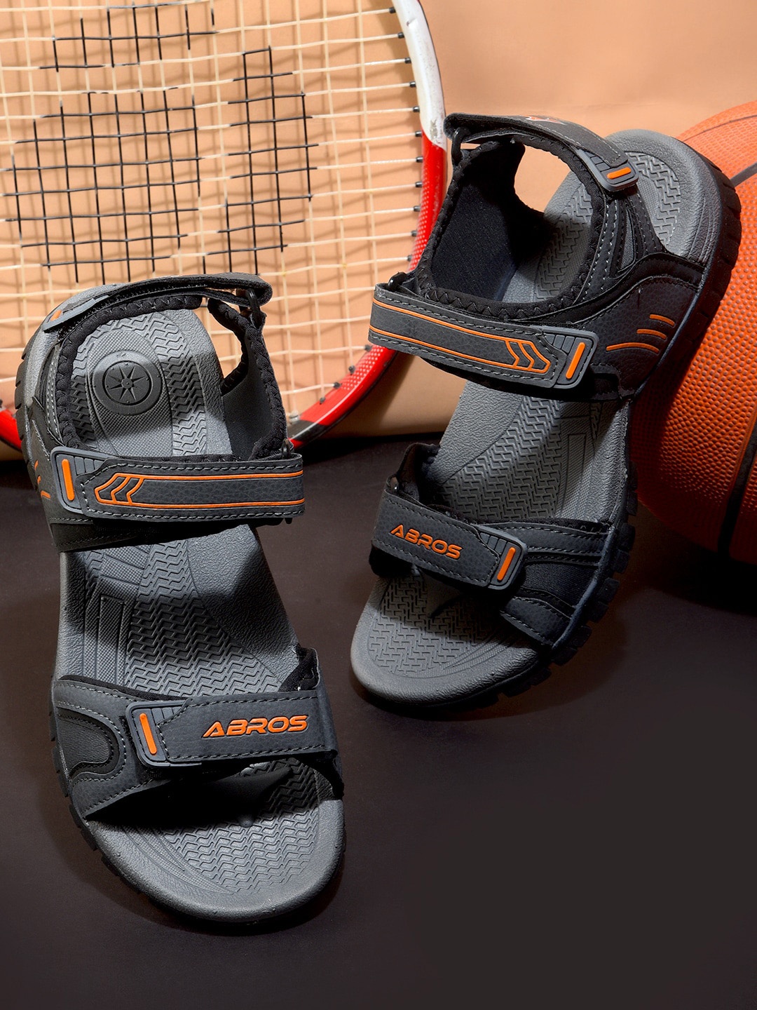 

ABROS Men Grey & Orange Solid Sports Sandals