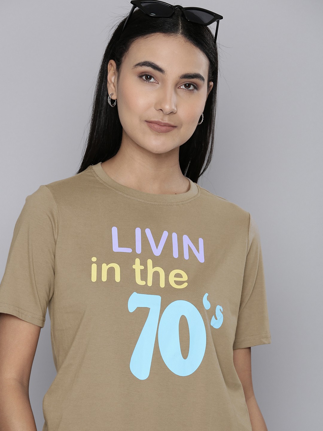

Flying Machine Women Olive Green Typography Printed Pure Cotton Boxy T-shirt
