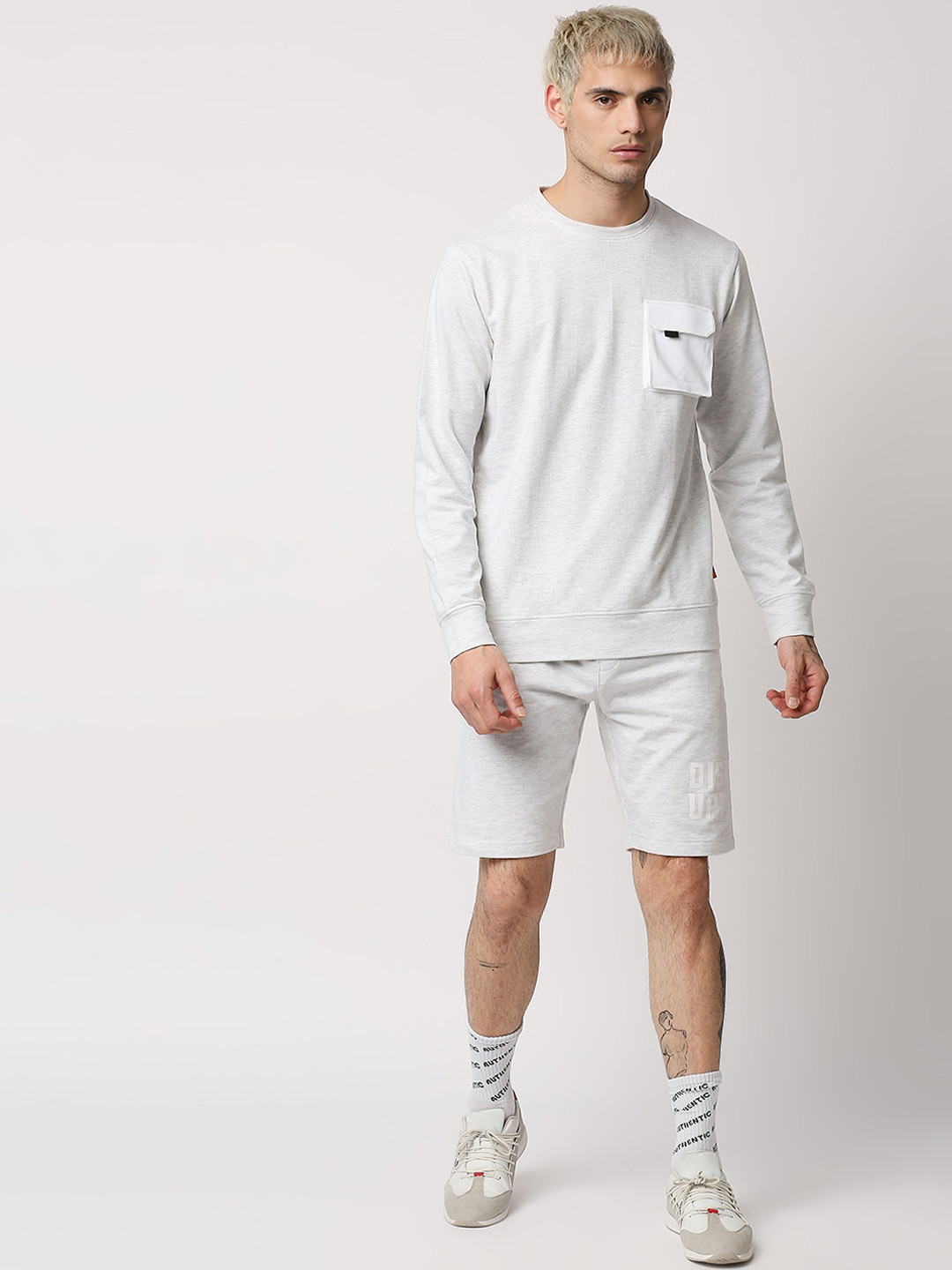 

Disrupt Men White Solid Pure Cotton Shorts with Pullover Co-ord Set