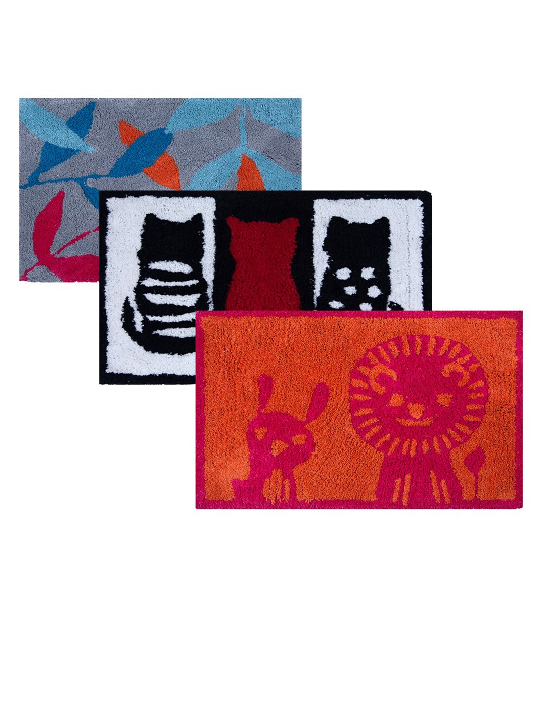 

AAZEEM Set Of 3 Printed Cotton Anti-Skid Doormat, Orange
