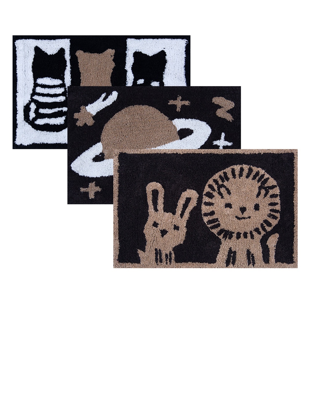 

AAZEEM Set Of 3 Printed Cotton Anti-Skid Doormat, Brown
