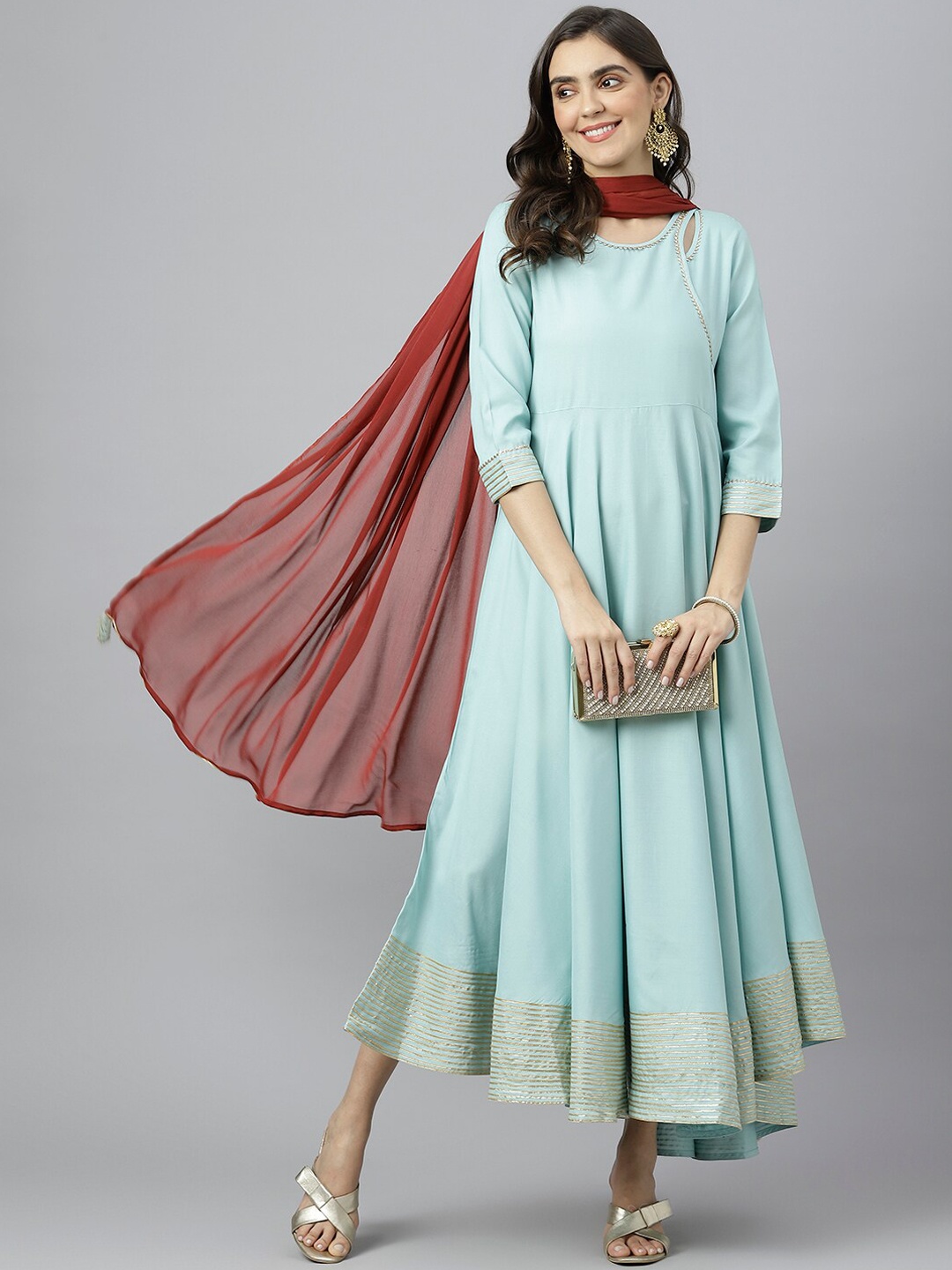 

KALINI Women Turquoise Blue Anarkali Kurta with Dupatta