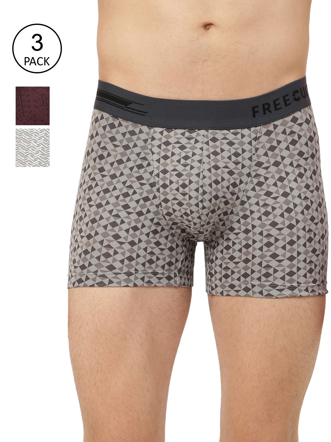 

FREECULTR Men Pack Of 3 Printed Trunk, Grey