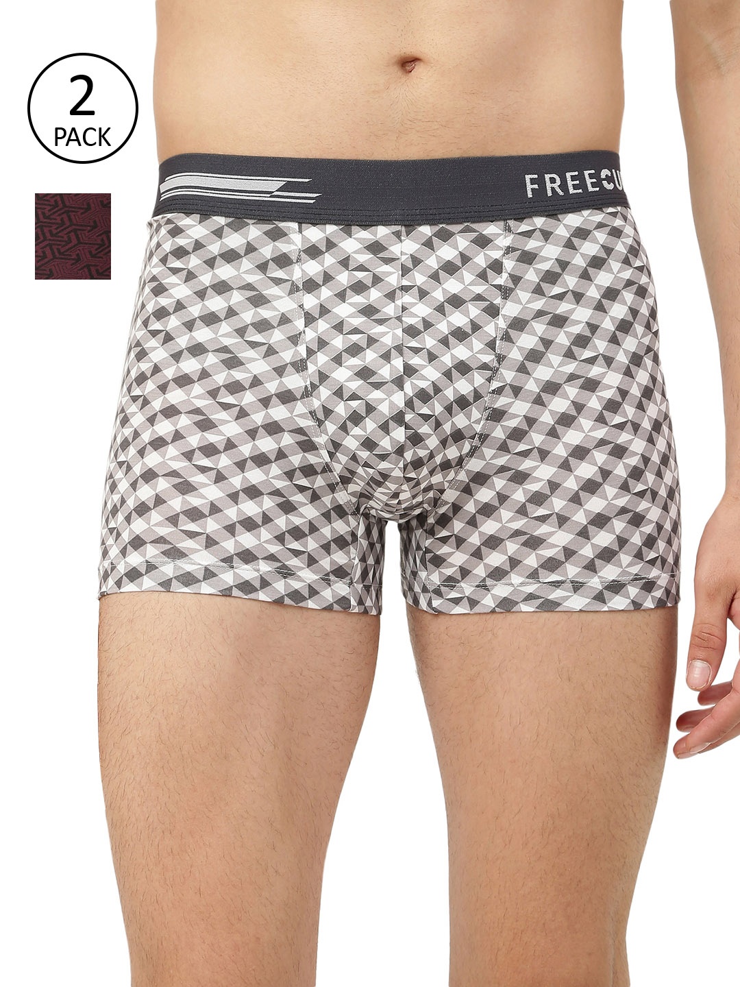 

FREECULTR Men White and Wine Pack Of 2 Printed Trunk, Burgundy