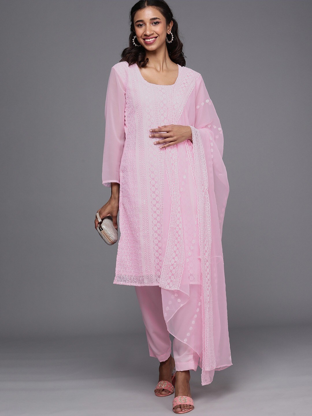 

KALINI Pink Embroidered Unstitched Dress Material