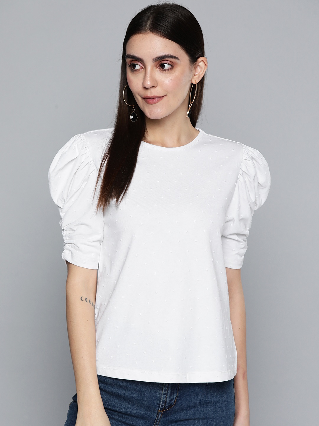 

VividArtsy Women White Self Design Top