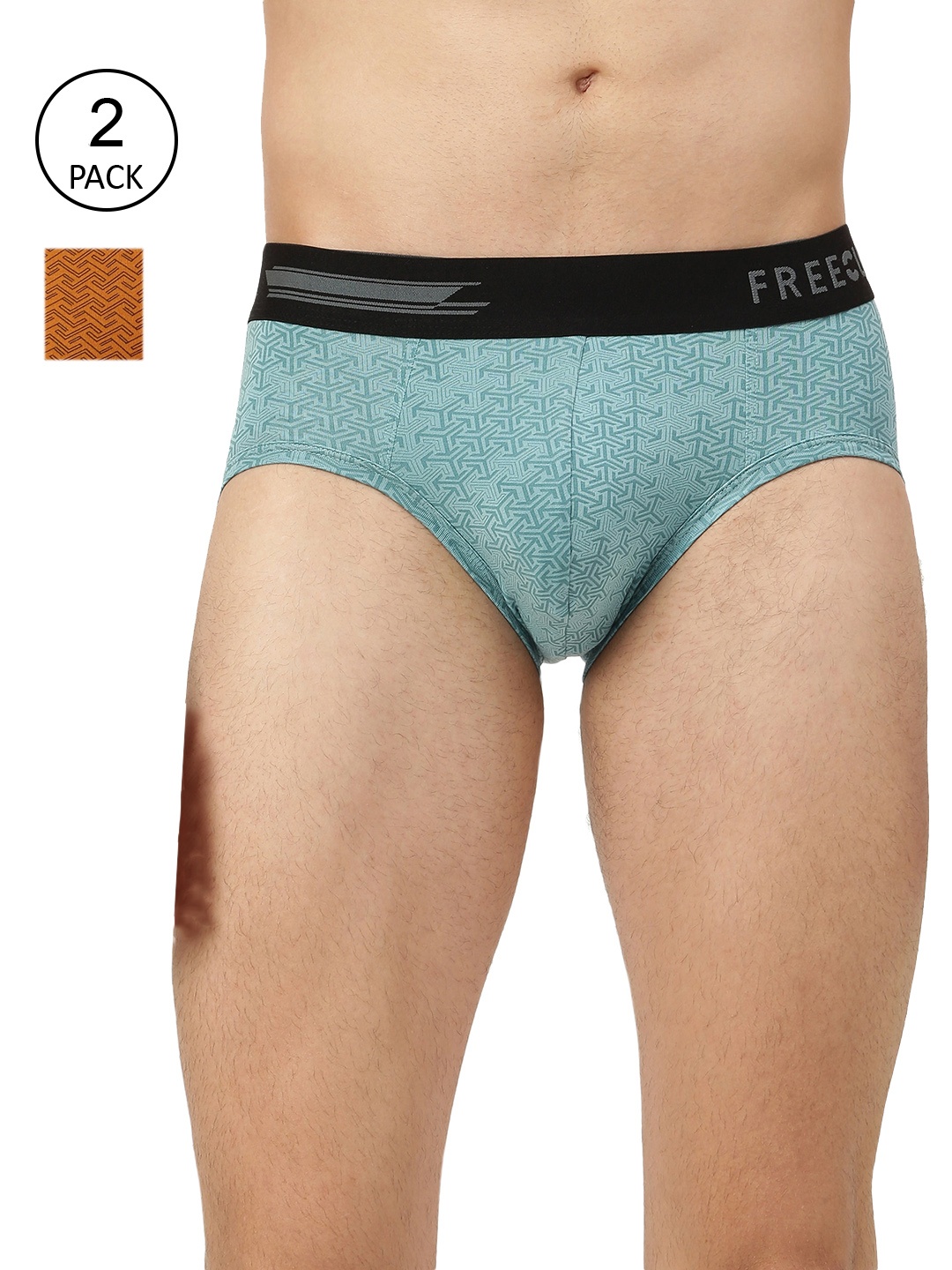 

FREECULTR Men Pack Of 2 Blue & Yellow MidRise Geometric Briefs