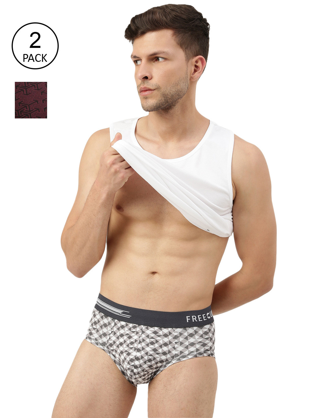 

FREECULTR Men Grey & Burgundy Pack Of 2 Printed Anti Bacterial Briefs