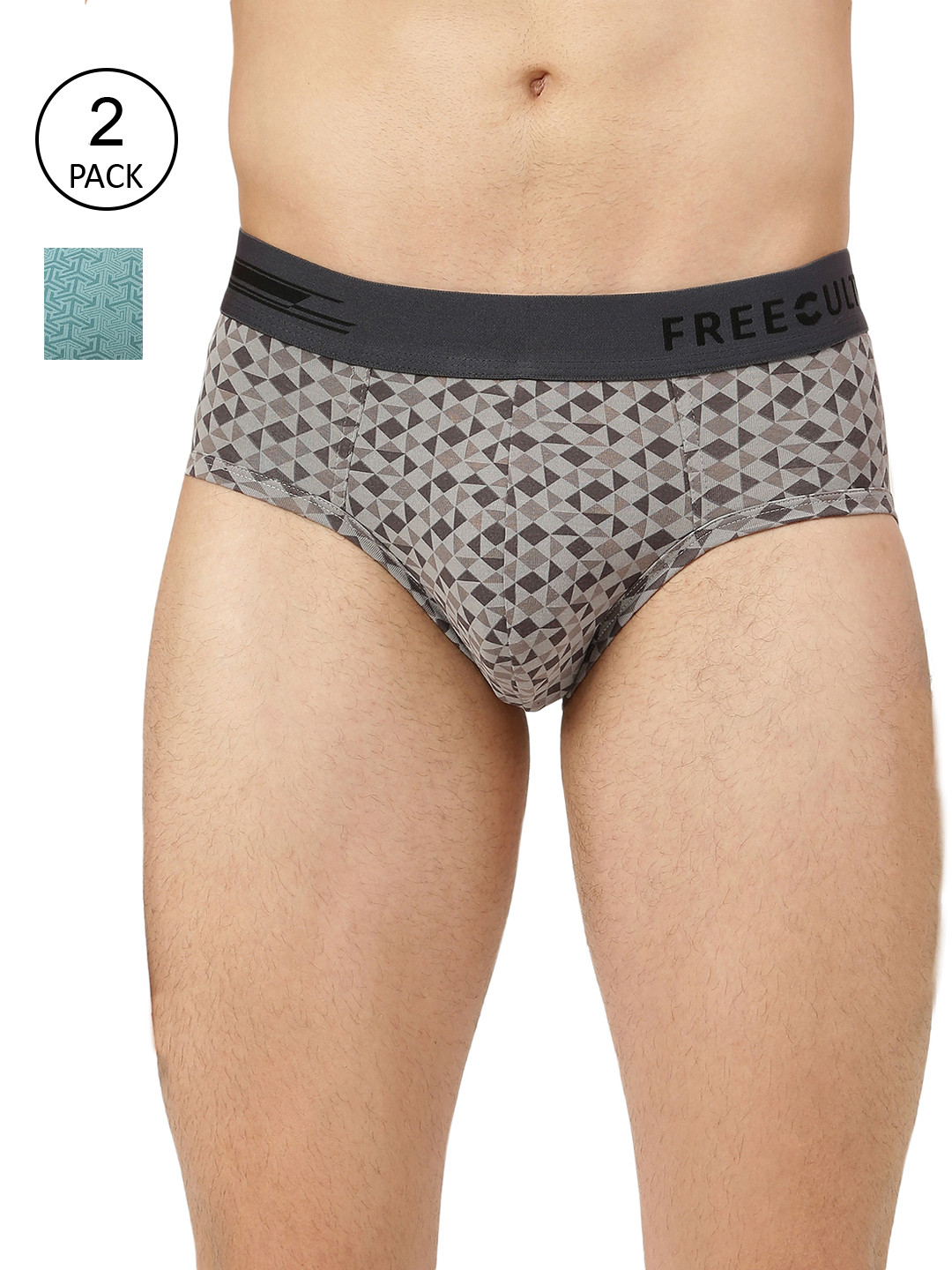 

FREECULTR Men Pack of 2 Grey & Blue Printed Modal Basic Briefs