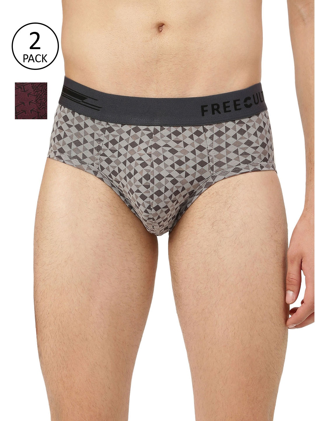 

FREECULTR Men Pack Of 2 Printed Basic Briefs, Grey