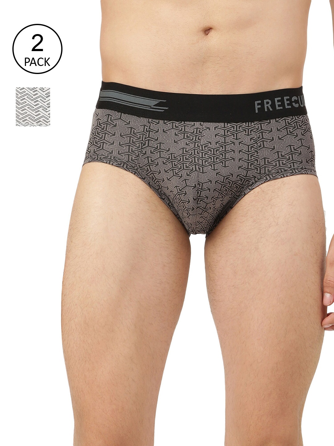 

FREECULTR Men Grey & White Printed Pack Of 2 Basic Briefs