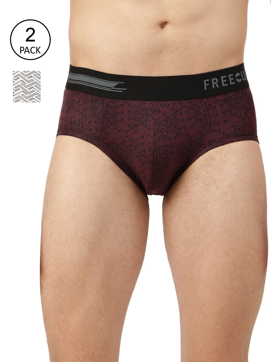 

FREECULTR Men Pack Of 2 Printed Anti Bacterial Basic Briefs, Maroon