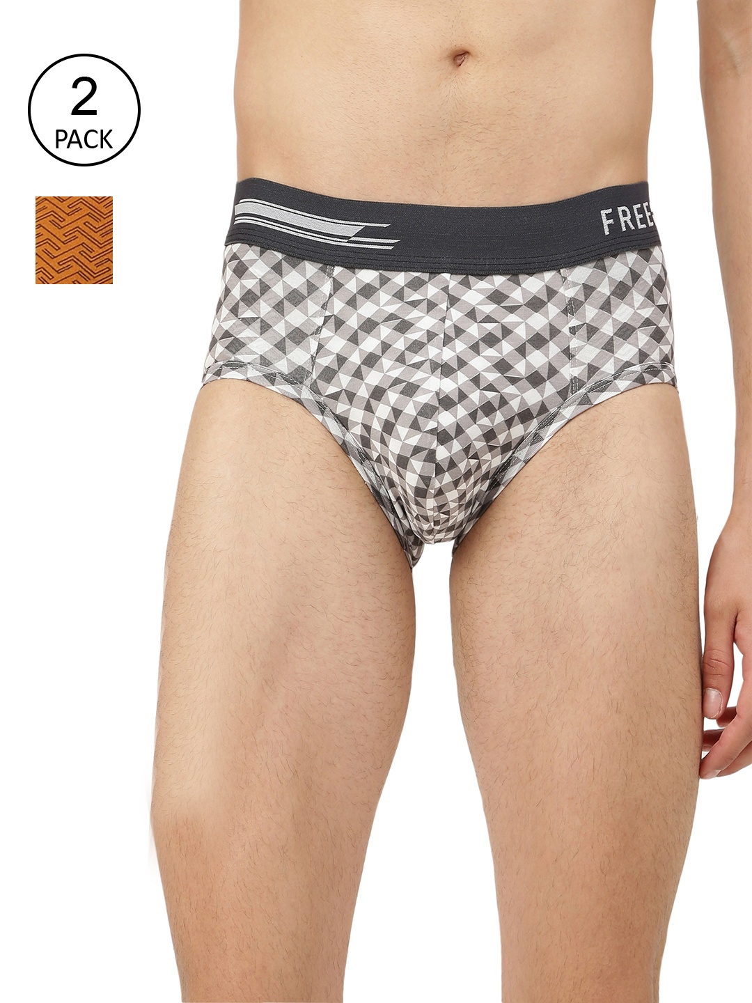 

FREECULTR Men Pack of 2 White & Yellow Printed Basic Briefs vendorArticleNumber