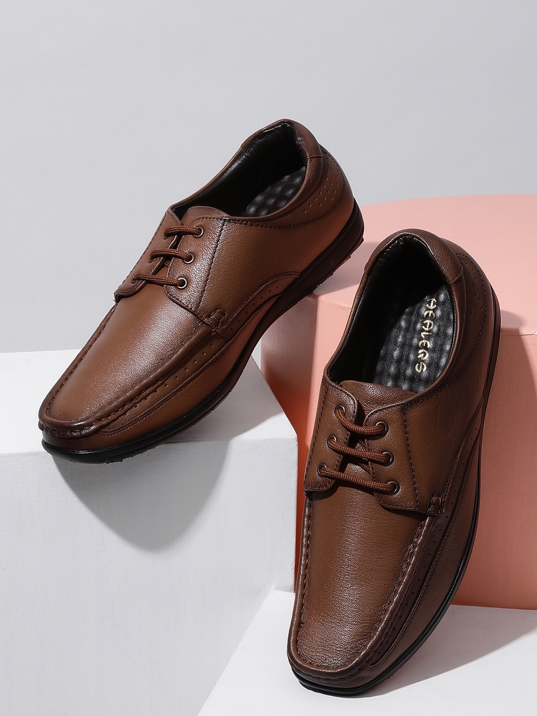 

Liberty Men Tan Colored Solid Leather Formal Derby Shoes
