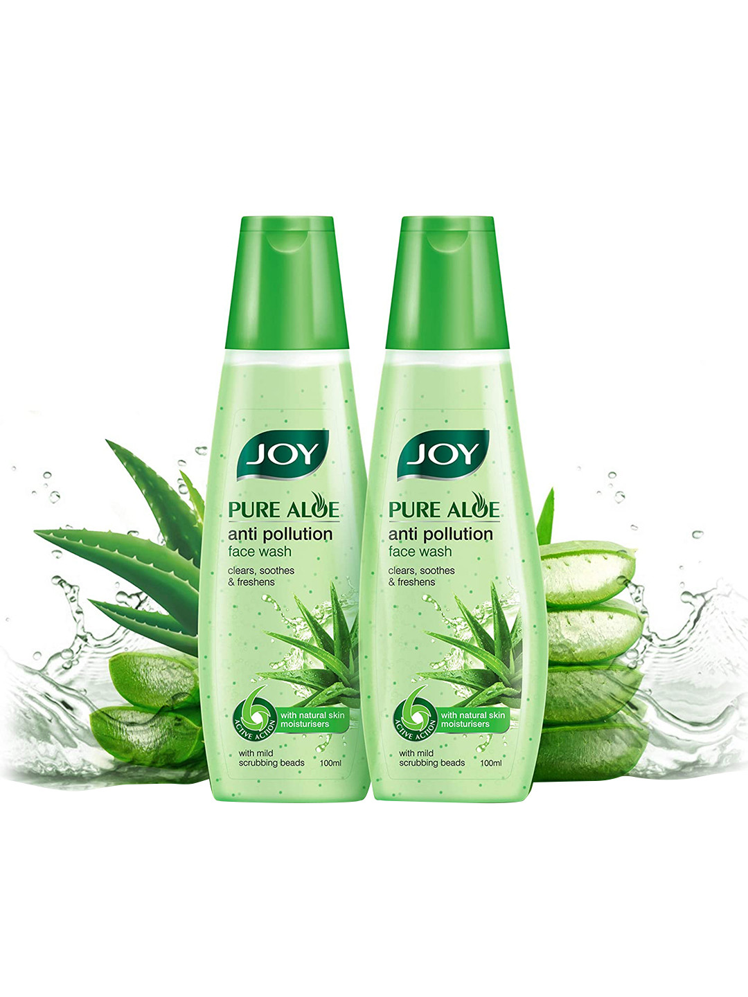 

JOY Set of 2 Pure Aloe Anti Pollution Face Wash with Mild Scrubbing Beads - 100ml each, Green