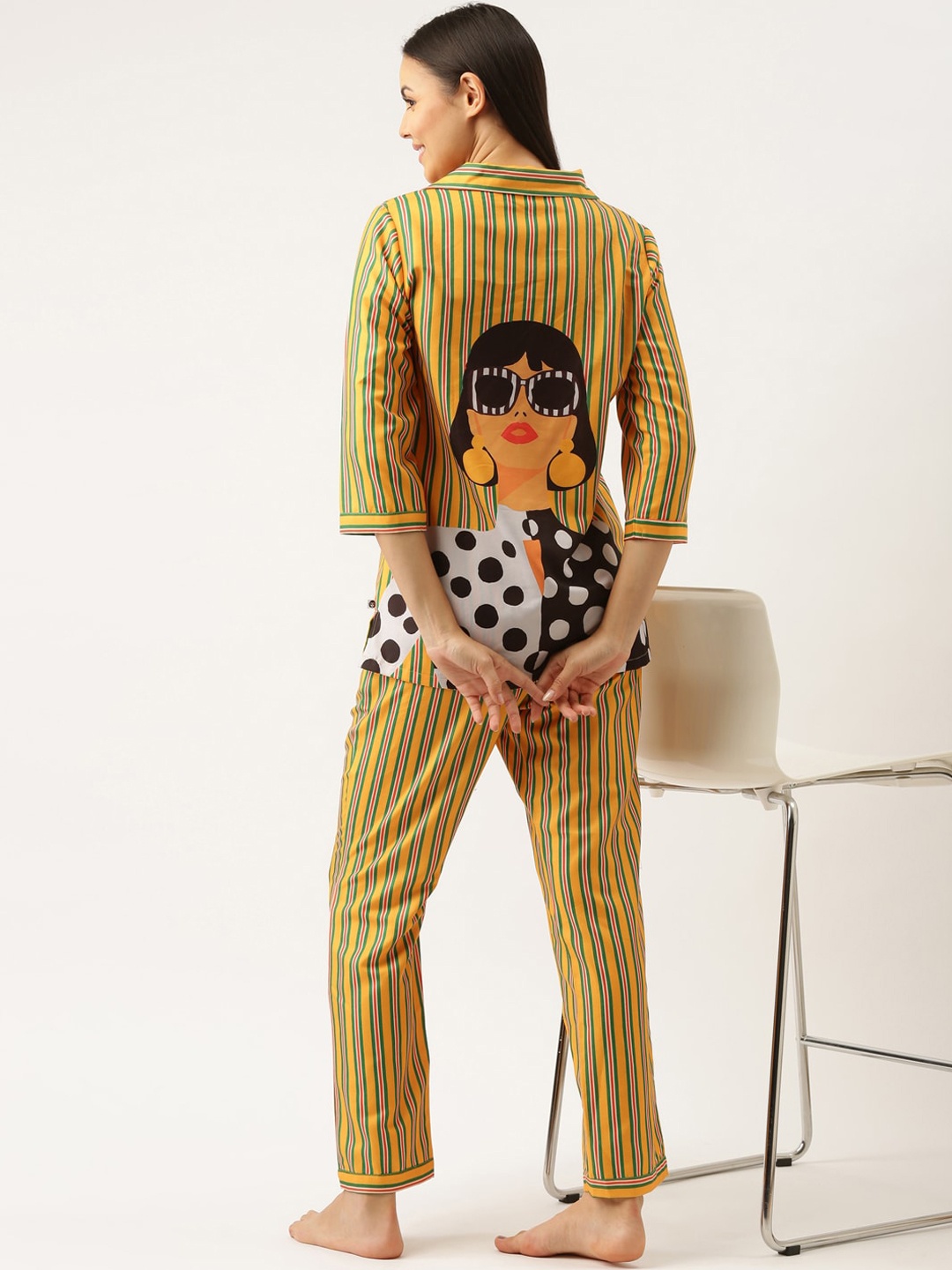 

Bannos Swagger Women Yellow & Orange Striped Night suit