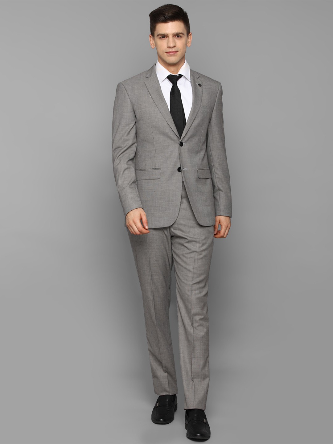 

Allen Solly Men 2 Piece Grey Single-Breasted Checked Formal Suits