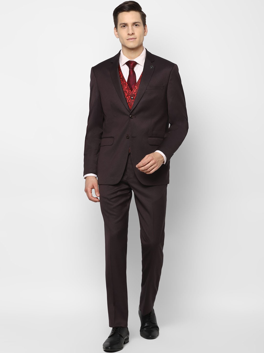 

Allen Solly Men Brown Solid Double-Breasted Slim-Fit 3-Piece Formal Suit
