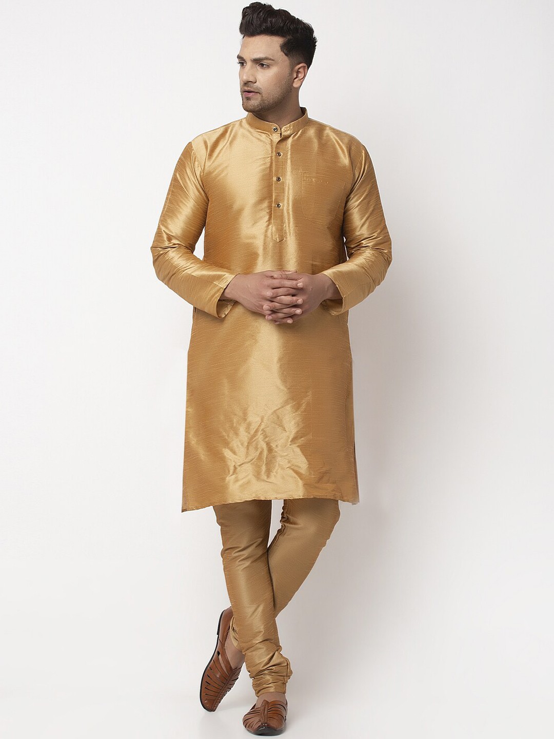 

Benstoke Men Copper-Toned Kurta with Churidar & Nehru Jacket