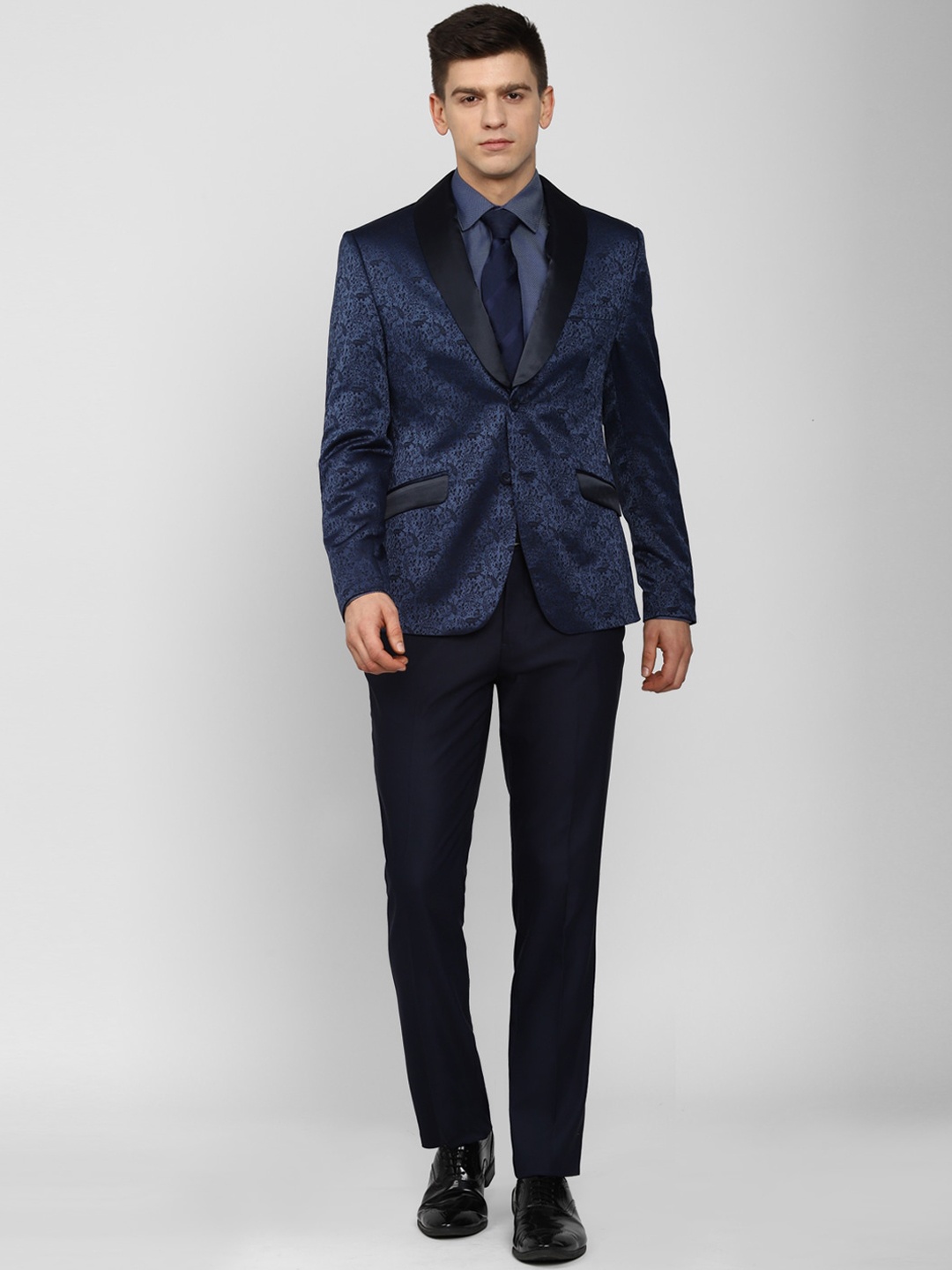 

V Dot Men Navy Blue Printed Slim-Fit Single-Breasted Two-Piece Formal Suit